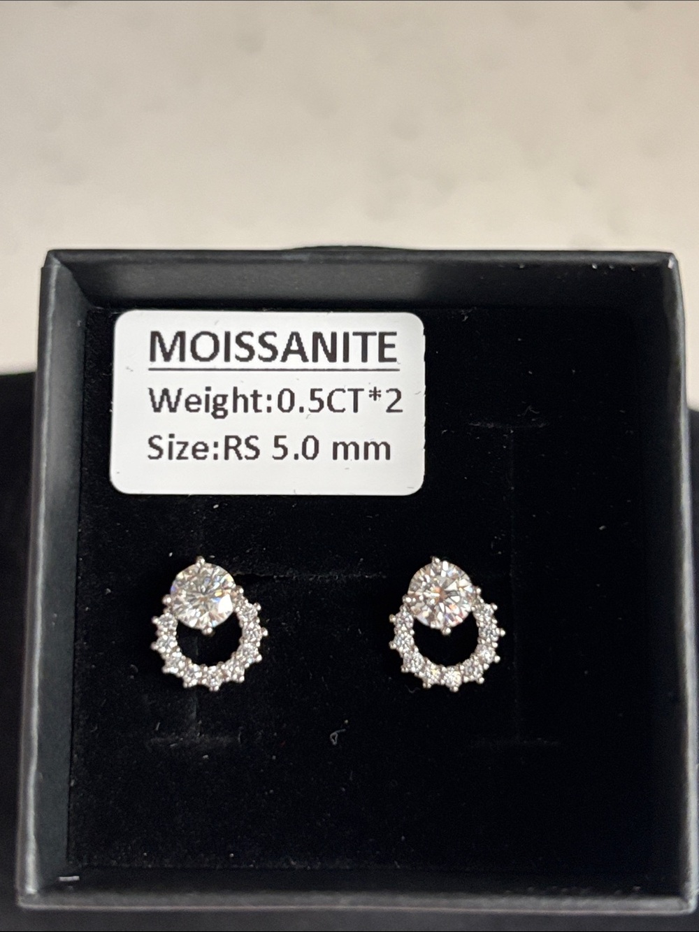 Moissanite Halo Circle Stud Earrings - White Silver-Tone